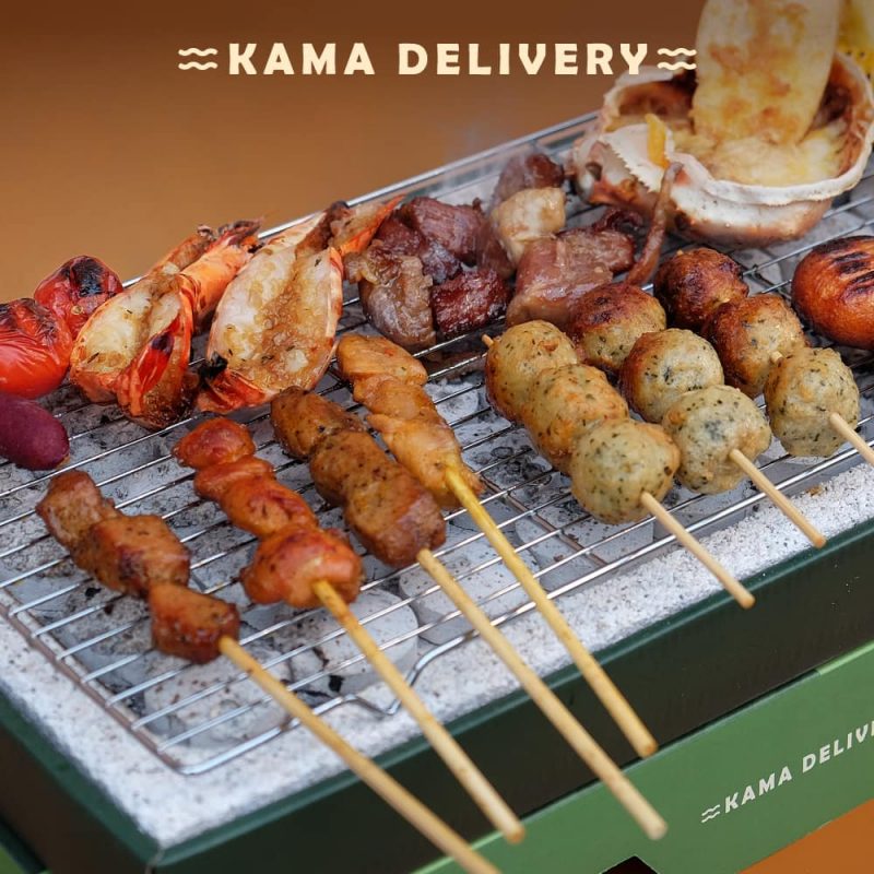 BBQ Box Includes a Built-in Grill Rack and Charcoal Briquettes | BBQ Catering Packages | Kama Delivery