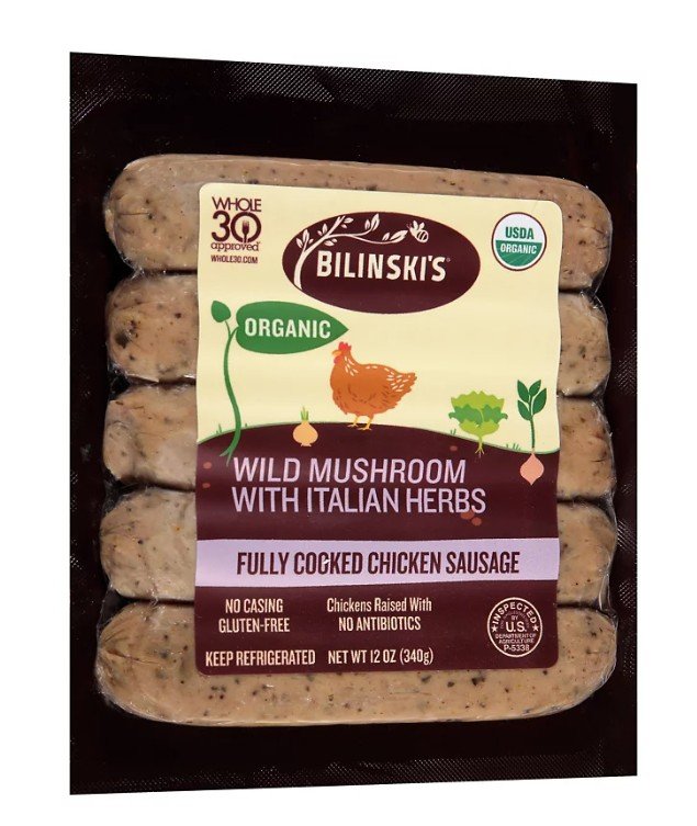 BILINSKI'S Organic Wild Mushroom with Italian Herbs - fully cooked chicken sausage