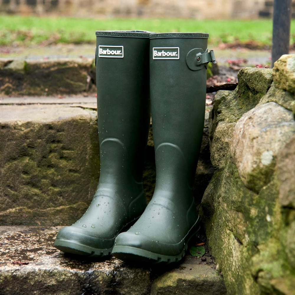 英國皇室認證品牌 Barbour 墨綠色長筒雨靴