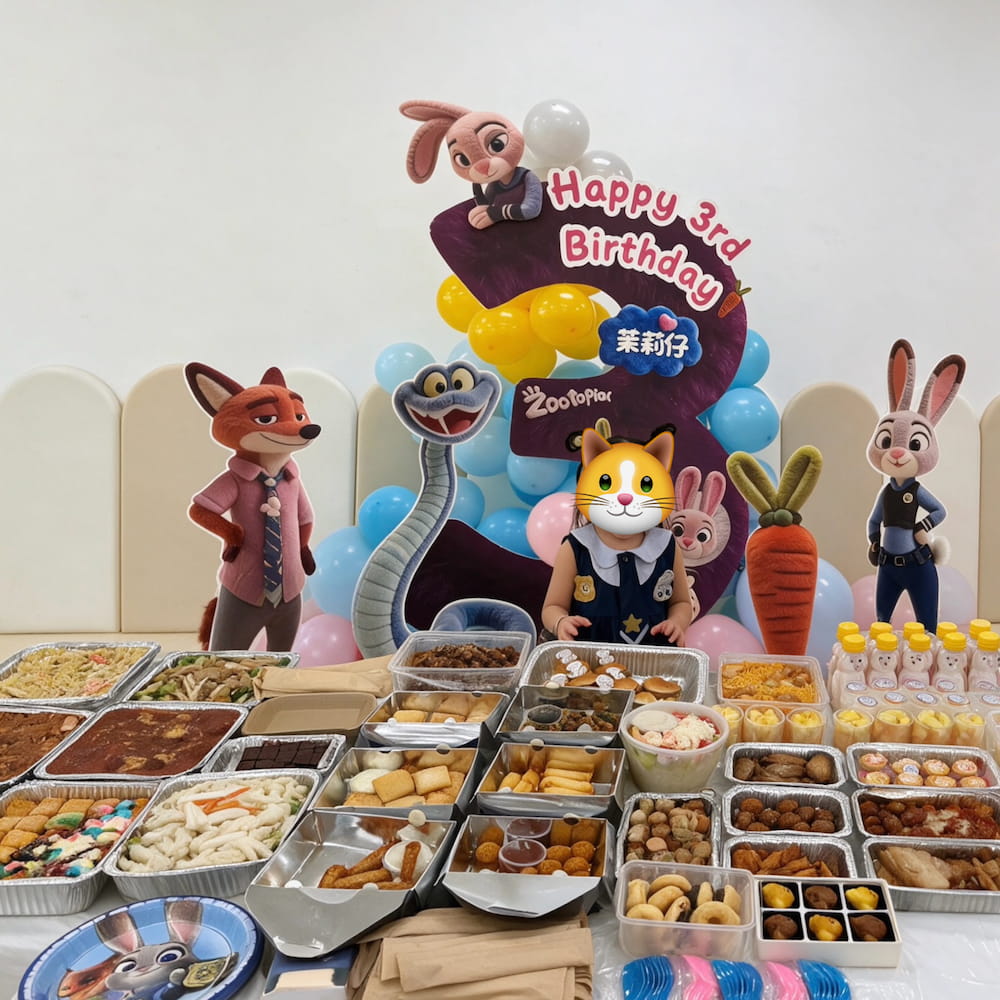 套餐美食整齊地排列於桌上，以便拍攝打卡相片
